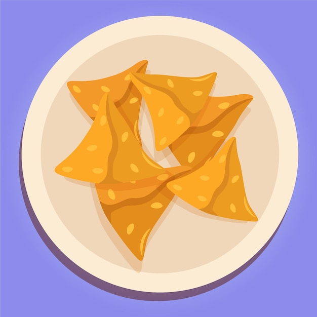 a plate of samosas on a purple background