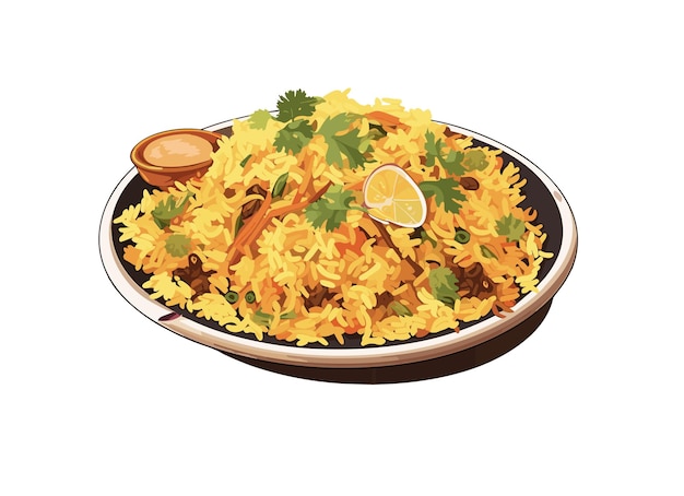 Plate van Biryani vector illustratie geïsoleerd op witte achtergrond