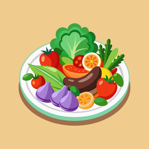 Vector a plate of vegetables including broccoli carrots and lettuce