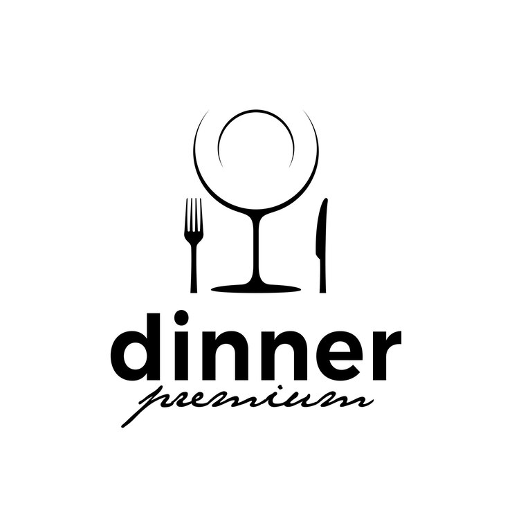 plate wine spoon and fork illustration for dinner logo with premium vector