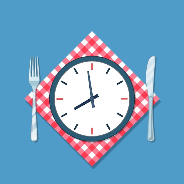 Vector plate with clock, fork and knife icon