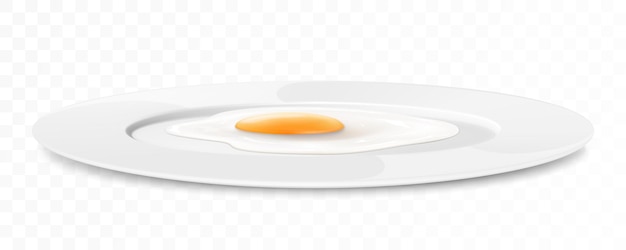 Plate with delicious fried egg and stainless steel cutlery fork and knife isolated on white background Realistic 3D vector illustration delicious breakfast side view