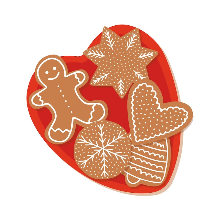 Vector plate with gingerbread cookies on plate top view vector illustration