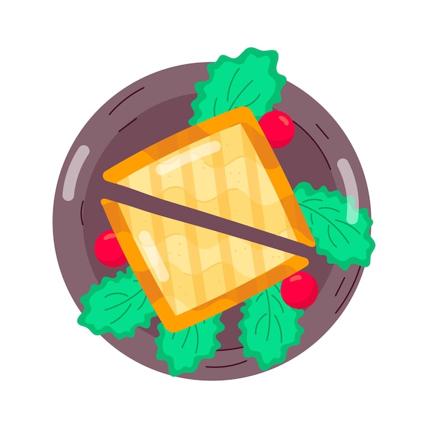 Vector a plate with a piece of cheese and a stick in it