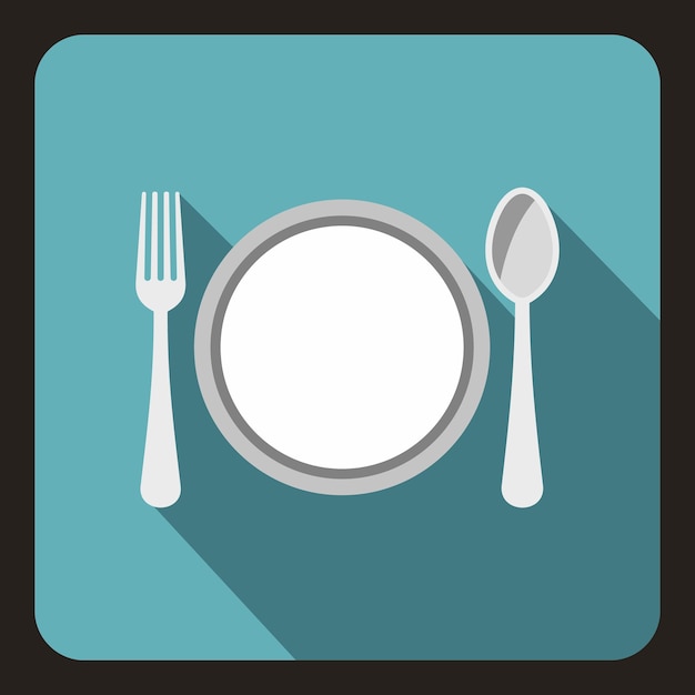 숟가락과 포크 아이콘이 있는 접시 웹용 숟가락과 포크 벡터 아이콘이 있는 접시의 평면 그림