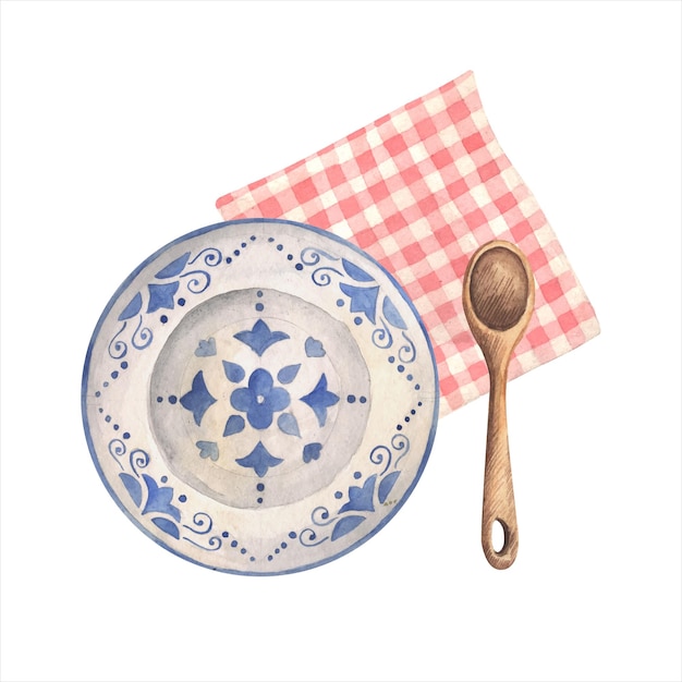 Plate with spoon on a white background