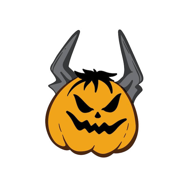 Platehand getekende gehoornde halloween pompoen clipart