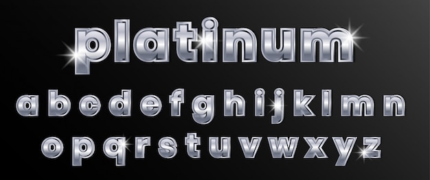 Vector platinum chrome silver text alphabet set