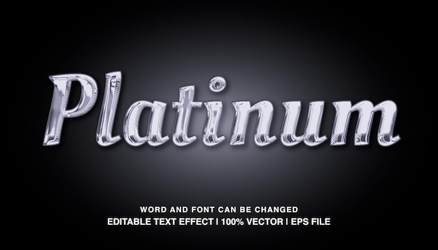 Platinum editable text effect template silver metal bold glossy futuristic text style