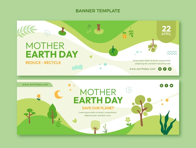 Platte aarde dag horizontale banners set