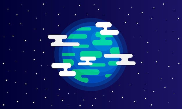 platte aarde met ruimte achtergrond sterrenrijke nacht planeet aarde witte wolk en groen continent