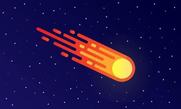 Platte achtergrond van het meteoorontwerp Ruimte achtergrond met veel sterren Vlam meteoor die naar beneden gaat