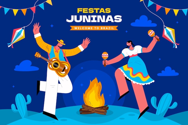 Vector platte achtergrond voor braziliaanse festas juninas festiviteiten