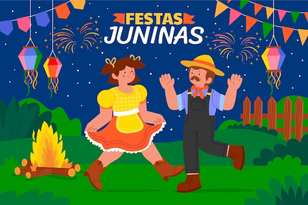 Vector platte achtergrond voor braziliaanse festas juninas festiviteiten