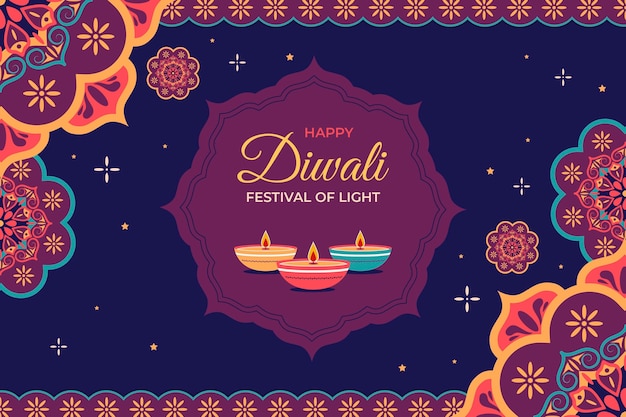 Vector platte achtergrond voor diwali hindoe festivalviering