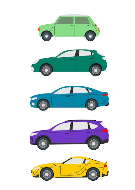 Platte autocollectie met zijaanzicht Premium Vector