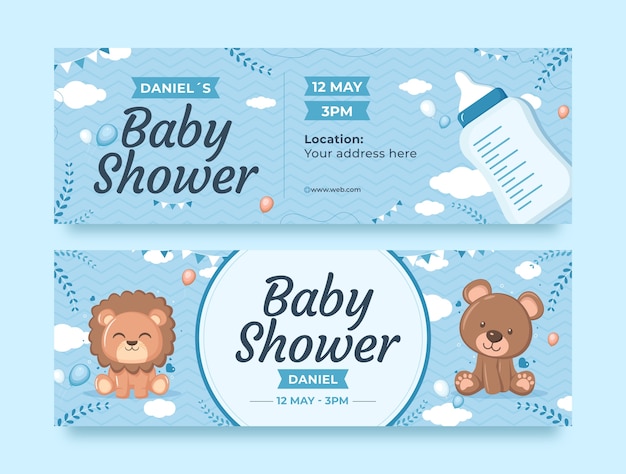 Vector platte babydouche voor jongensbanners set