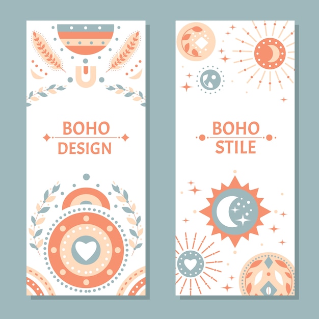 Vector platte banners met boho-ontwerp