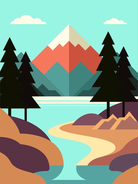 Platte berglandschap Kleur bergen abstracte vormen moderne achtergrond vector design Illustratie voor je project