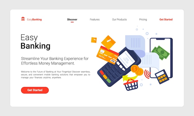 Platte bestemmingspagina-sjabloon voor mobiele en digitale bankdiensten