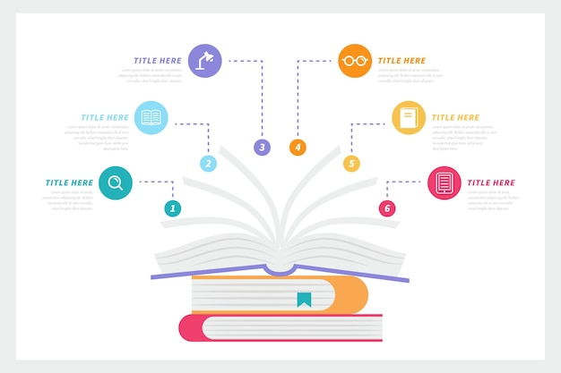 Platte boek infographics concept