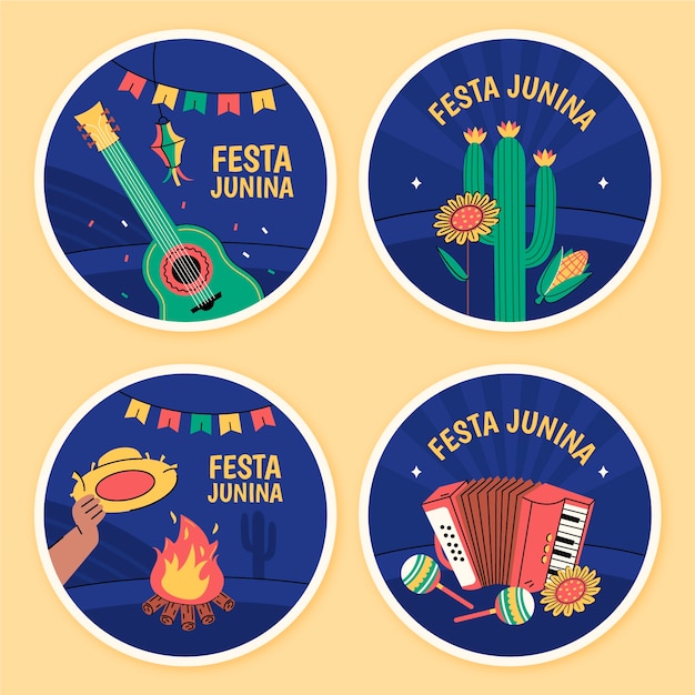 Vector platte braziliaanse festas juninas sticker collectie