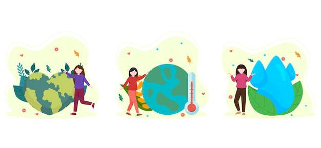 Vector platte bundel earth day ontwerp illustratie