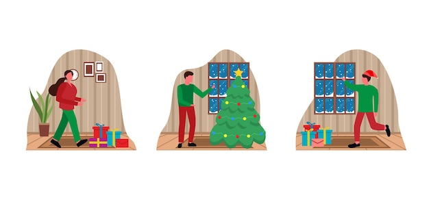 Platte bundel kerstviering ontwerp illustratie