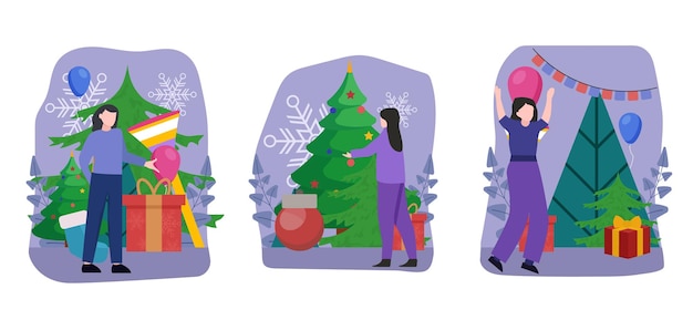 Platte bundel kerstviering ontwerp illustratie