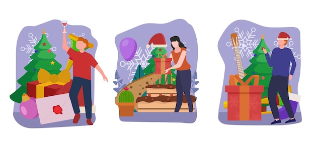 Platte bundel kerstviering ontwerp illustratie