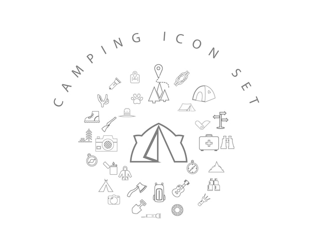 Platte camping pictogram decorontwerp