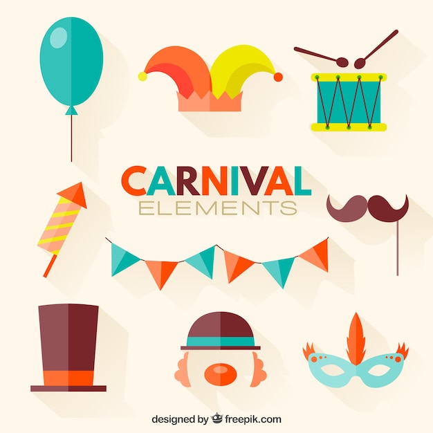 Platte carnaval elementen in gekleurde stijl