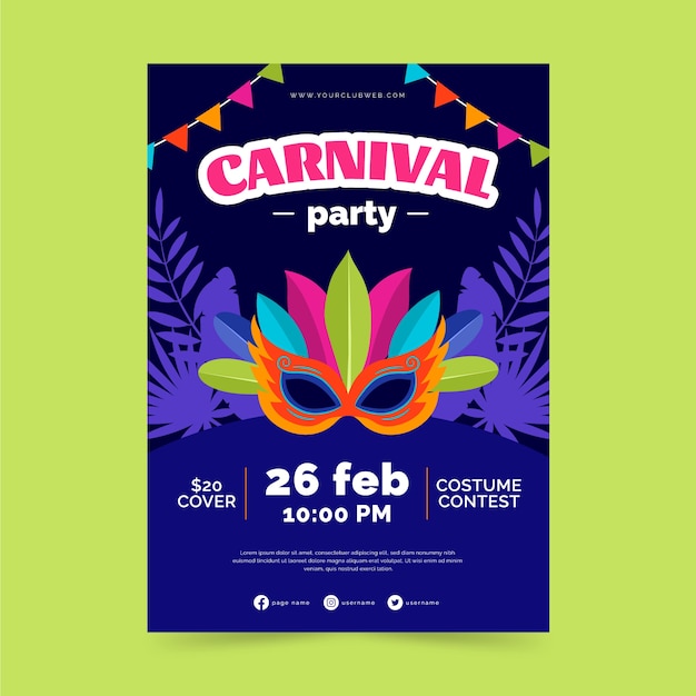 Platte carnavalsfeest verticale postersjabloon