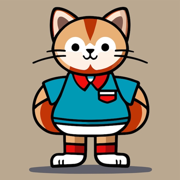 Platte cartoon design schattige mascotte voor een kat met een schooluniform