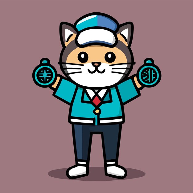 Platte cartoon design schattige mascotte voor een kat met een schooluniform