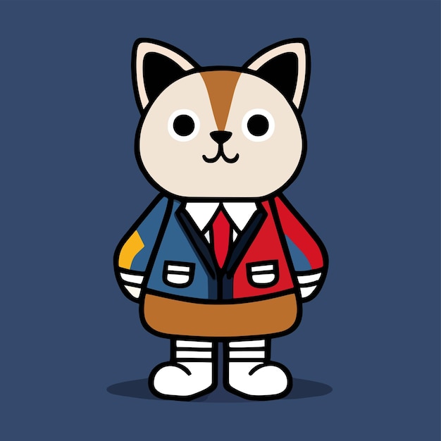 Platte cartoon design schattige mascotte voor een kat met een schooluniform