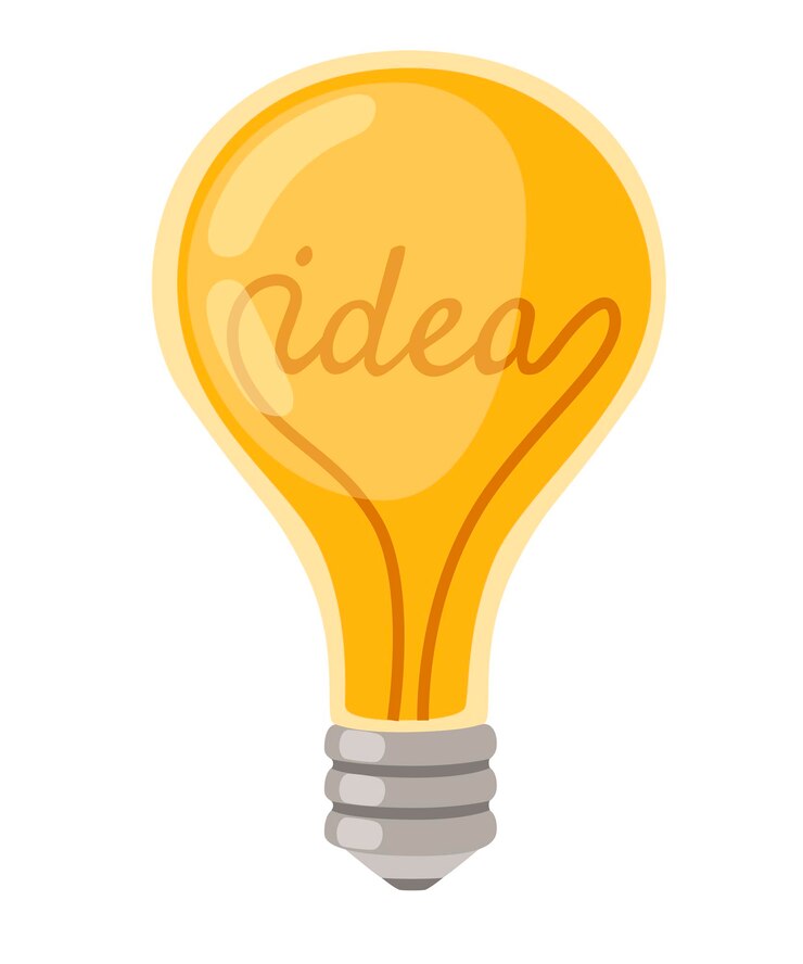 Vector platte cartoon gloeilamp gele retro gloeilamp met idee concept vectorillustratie