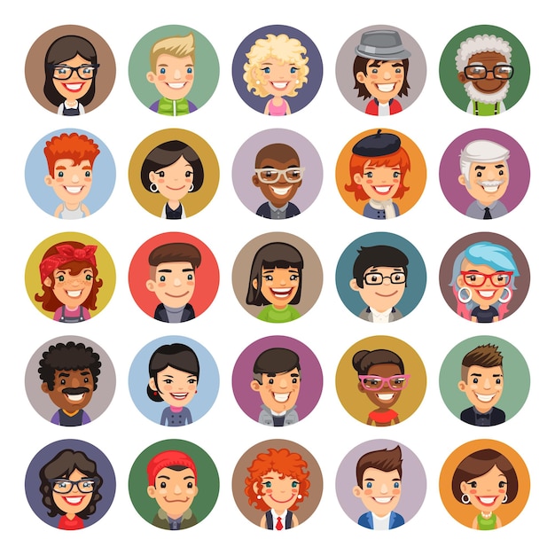 Vector platte cartoon ronde avatars op kleur