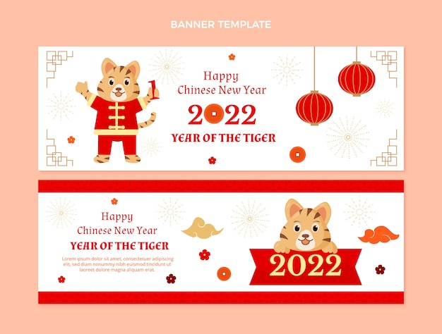 Vector platte chinese nieuwe jaar horizontale banners set