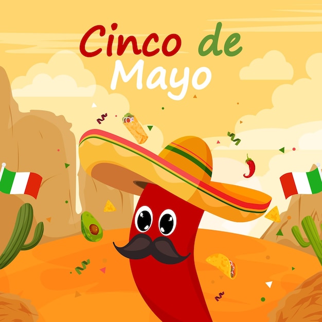 Platte Cinco De Mayo-achtergrond met deeltjeselement