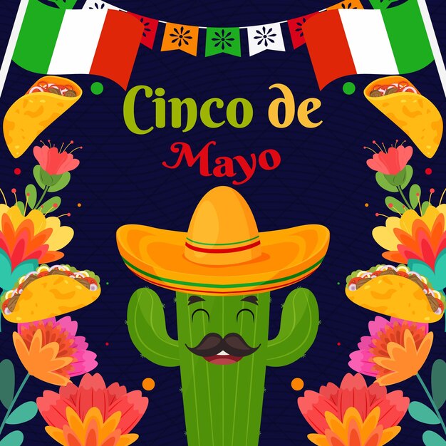 Platte cinco de mayo festival vakantie cactus met sombrero achtergrond