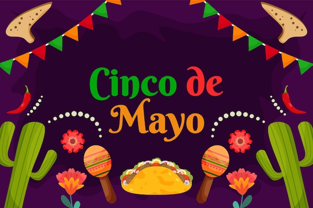 Platte Cinco De Mayo viering achtergrond met deeltje element