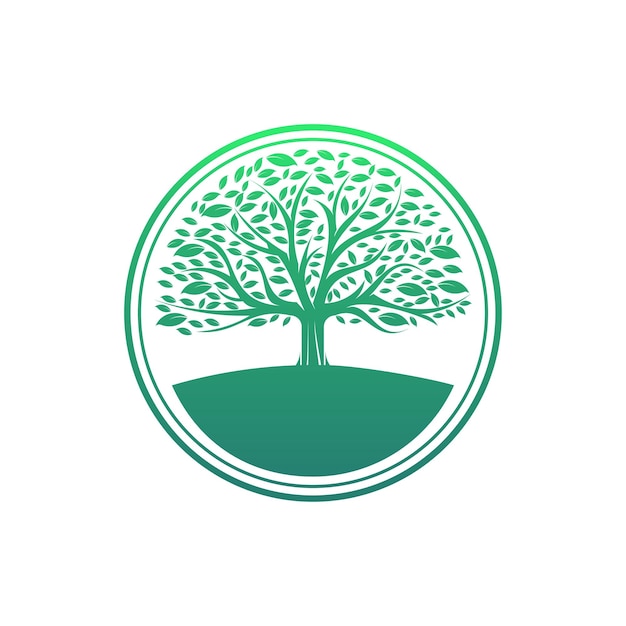 Platte cirkel groene boom logo ontwerp vectorillustratie