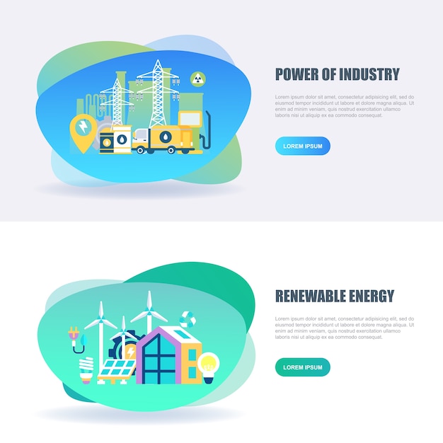 Platte concept kracht van industrie en hernieuwbare energie