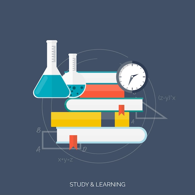 Platte concept onderwijsachtergrond Terug naar school Afstandsonderwijs Studie in de universiteit
