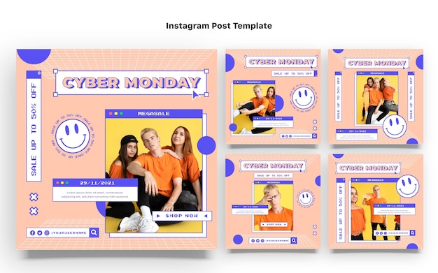 Vector platte cyber monday instagram posts collectie