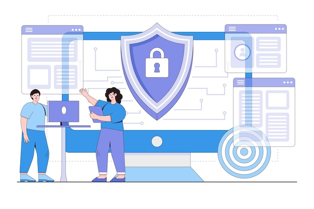 Vector platte cyberbeveiliging met hangslot en circuitconcept kan worden gebruikt voor afbeeldingen van heldenafbeeldingen van webbanner-webbanners