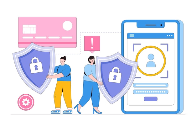Platte cybergegevensbeveiliging online internetbeveiligingsinformatie privacybeschermingsconcept Overzichtsontwerpstijl minimale vectorillustratie voor landingspagina webbanner infographics heldafbeeldingen
