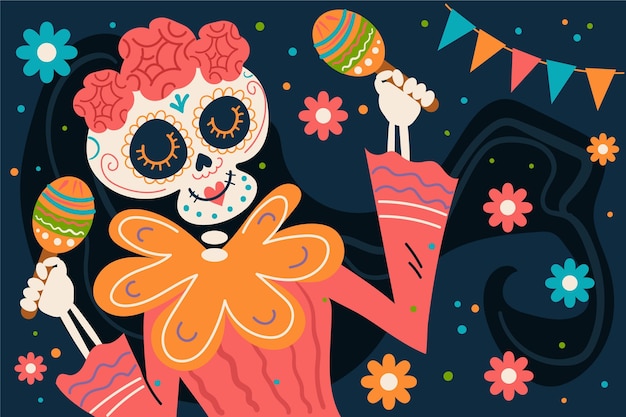 Vector platte dia de muertos achtergrond