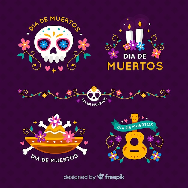 Platte día de muertos badge-collectie